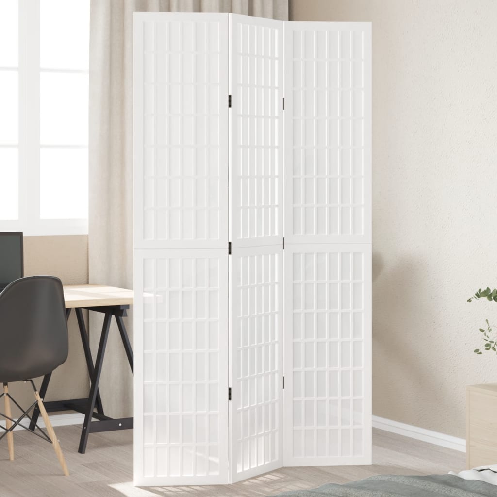 Room Divider 3 Panels White Solid Wood Paulownia